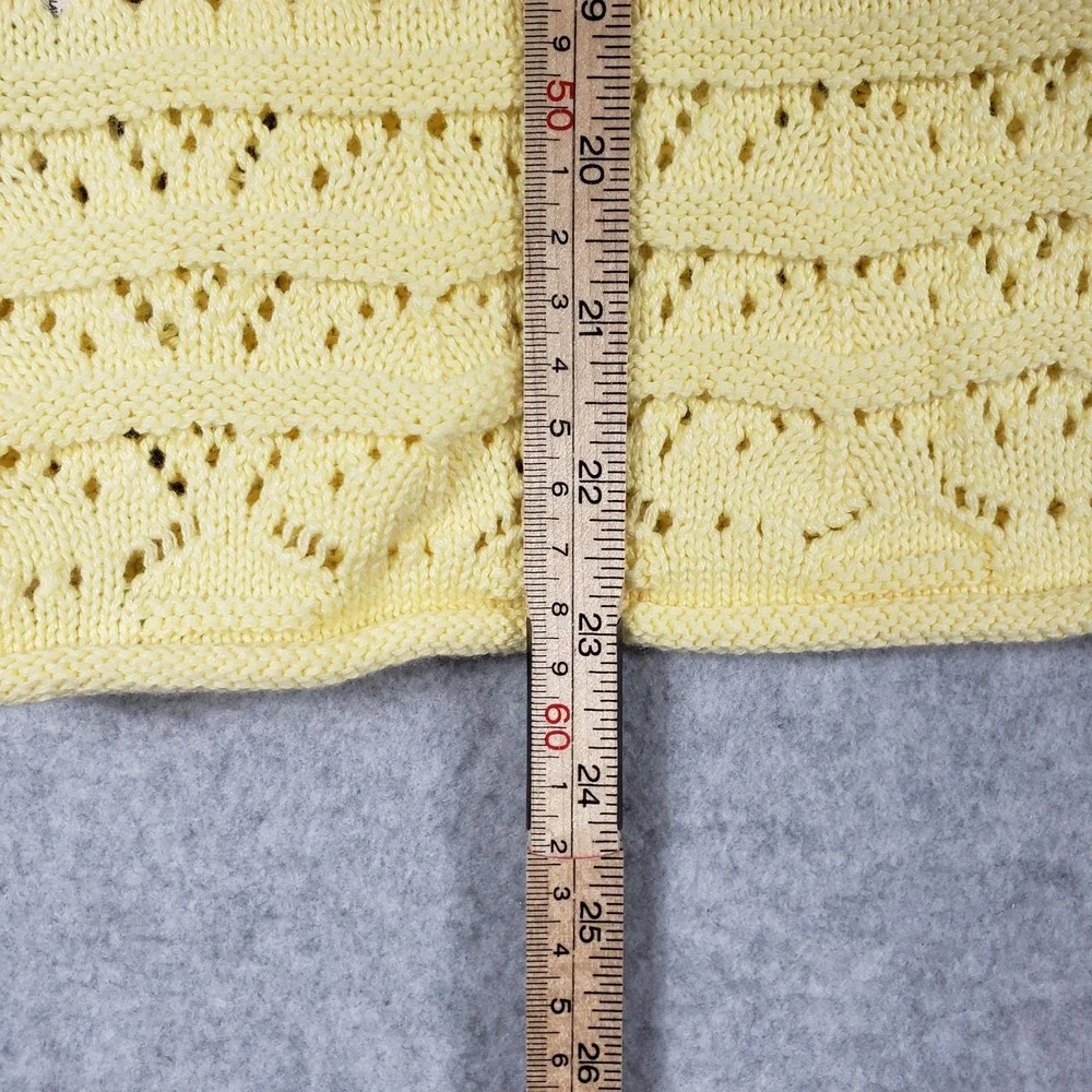 French Connection L Yellow Pointelle Knit Sweater‎ Scalloped Hem Bell Sleeve Top